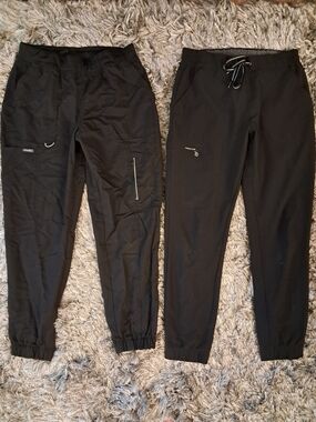 Womens Black Jogger Scrub Pants Bundle Healing Hands + Sanibel Medium